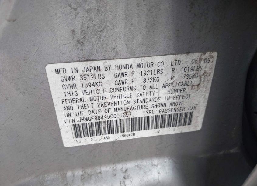 Photo 9 of 2009 Honda Fit SPORT (VIN JHMGE88429C001697)