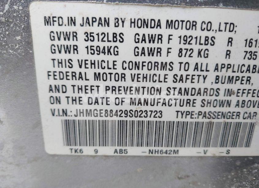Photo 9 of 2009 Honda Fit SPORT (VIN JHMGE88429S023723)
