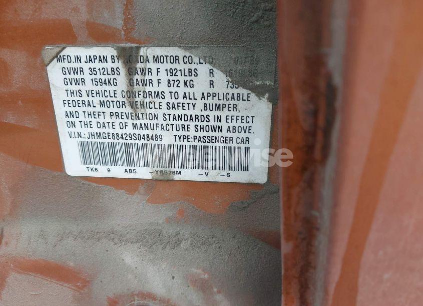 Photo 9 of 2009 Honda Fit SPORT (VIN JHMGE88429S048489)