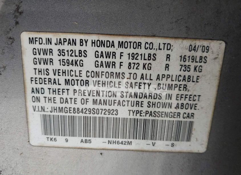 Photo 9 of 2009 Honda Fit SPORT (VIN JHMGE88429S072923)