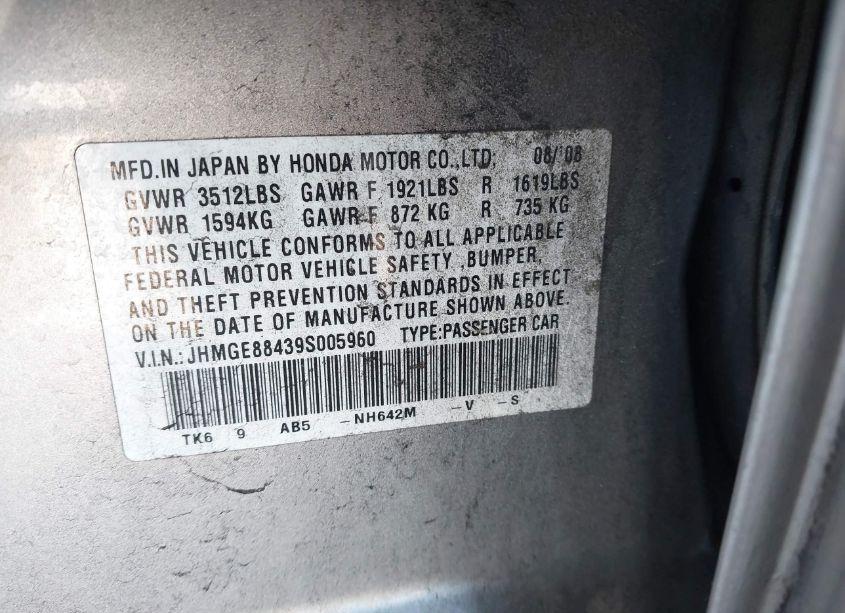 Photo 9 of 2009 Honda Fit SPORT (VIN JHMGE88439S005960)