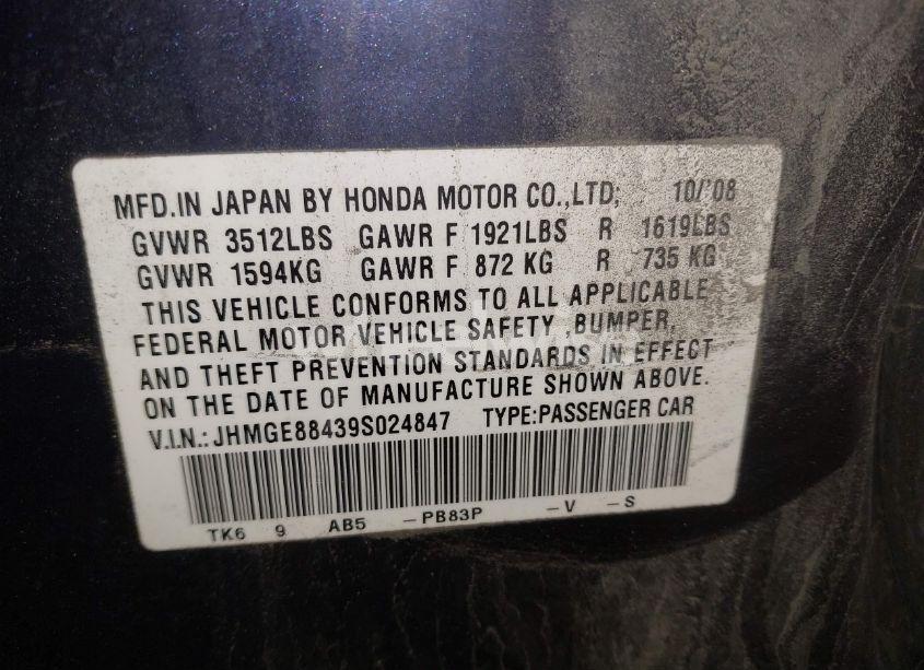 Photo 9 of 2009 Honda Fit SPORT (VIN JHMGE88439S024847)