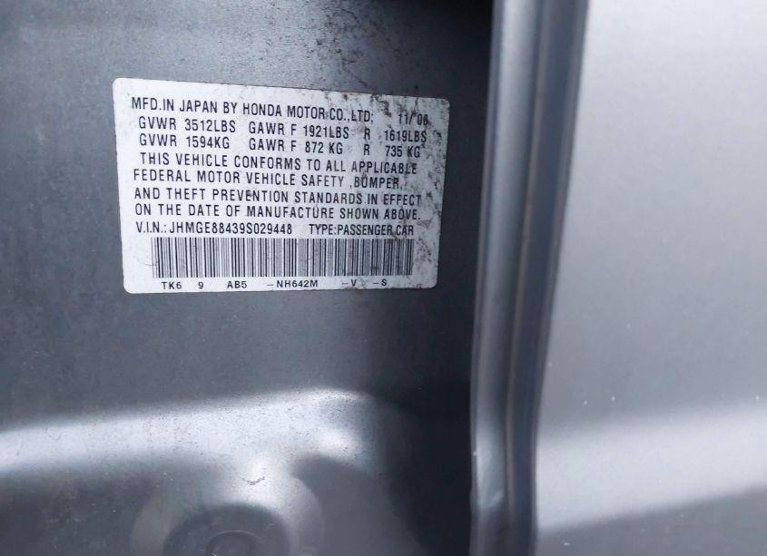 Photo 9 of 2009 Honda Fit SPORT (VIN JHMGE88439S029448)