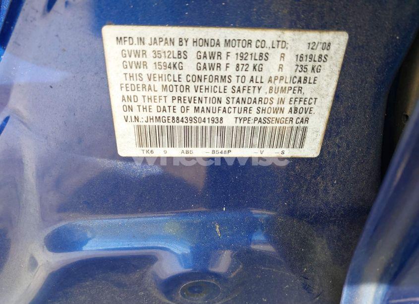 Photo 9 of 2009 Honda Fit SPORT (VIN JHMGE88439S041938)