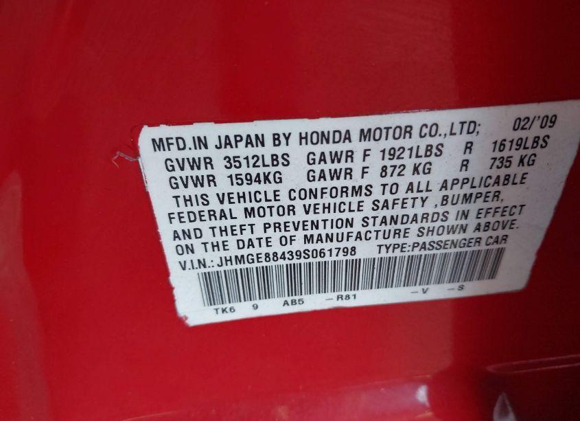 Photo 9 of 2009 Honda Fit SPORT (VIN JHMGE88439S061798)