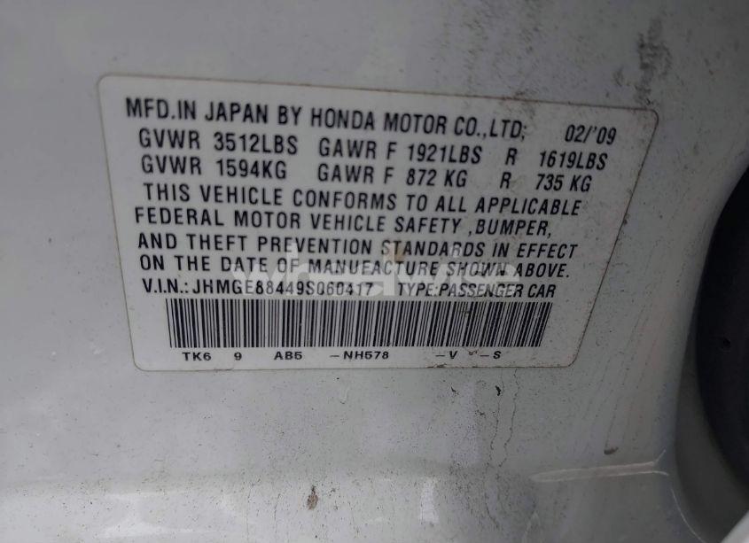 Photo 9 of 2009 Honda Fit SPORT (VIN JHMGE88449S060417)