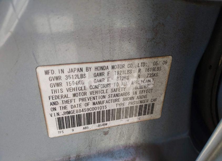 Photo 9 of 2009 Honda Fit SPORT (VIN JHMGE88459C001015)