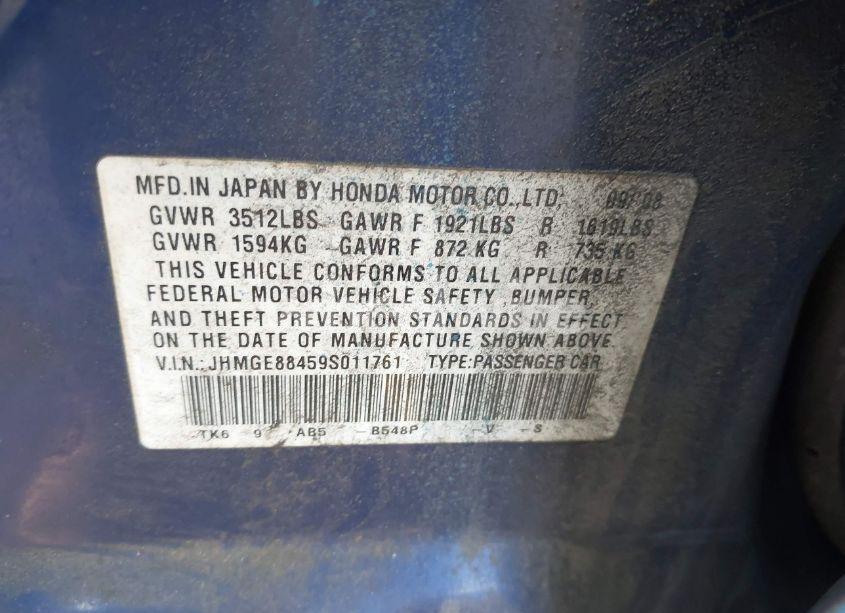 Photo 9 of 2009 Honda Fit SPORT (VIN JHMGE88459S011761)