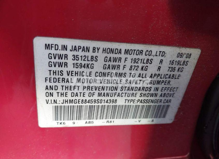 Photo 9 of 2009 Honda Fit SPORT (VIN JHMGE88459S014398)