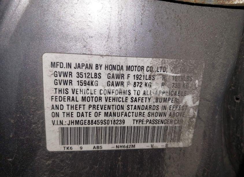 Photo 9 of 2009 Honda Fit SPORT (VIN JHMGE88459S018239)