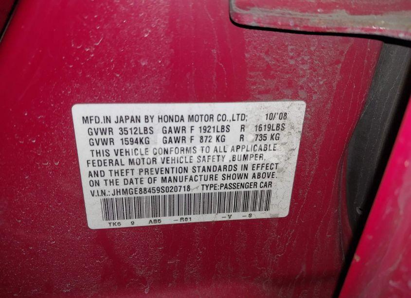 Photo 9 of 2009 Honda Fit SPORT (VIN JHMGE88459S020718)