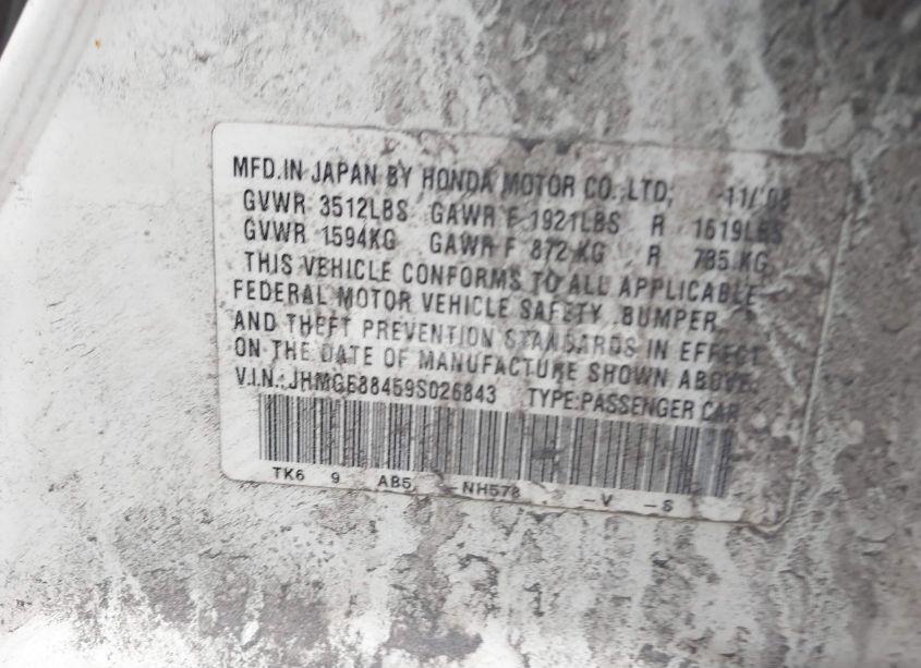 Photo 9 of 2009 Honda Fit SPORT (VIN JHMGE88459S026843)