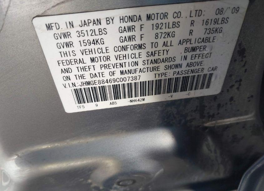 Photo 9 of 2009 Honda Fit SPORT (VIN JHMGE88469C007387)