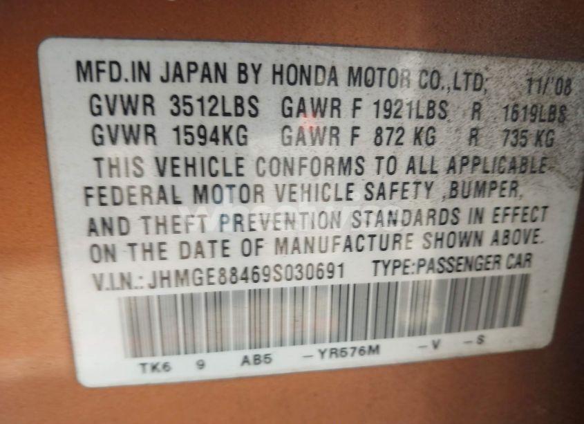 Photo 9 of 2009 Honda Fit SPORT (VIN JHMGE88469S030691)