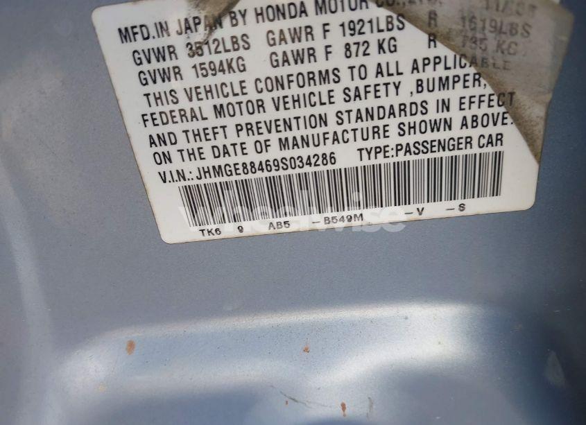 Photo 9 of 2009 Honda Fit SPORT (VIN JHMGE88469S034286)