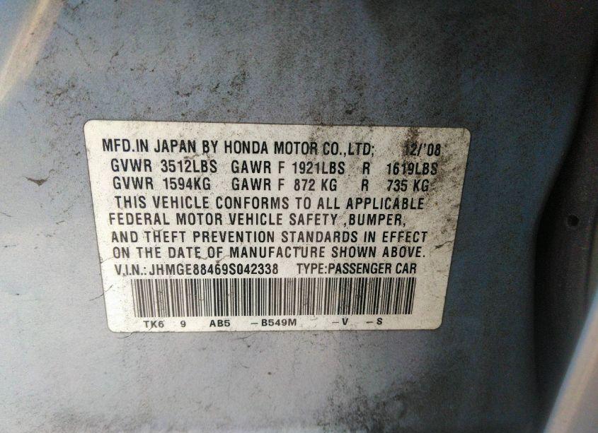 Photo 9 of 2009 Honda Fit SPORT (VIN JHMGE88469S042338)