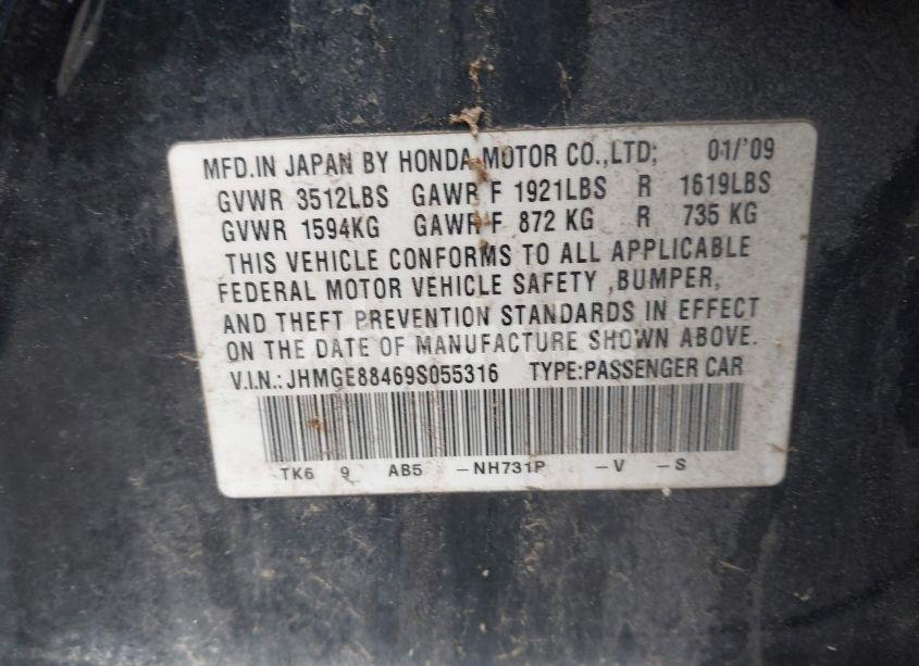 Photo 9 of 2009 Honda Fit SPORT (VIN JHMGE88469S055316)