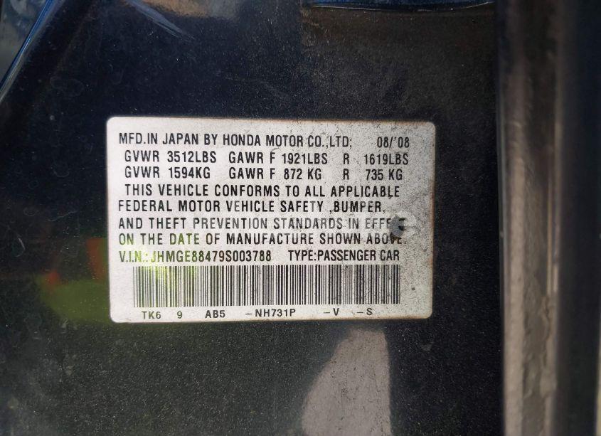 Photo 9 of 2009 Honda Fit SPORT (VIN JHMGE88479S003788)