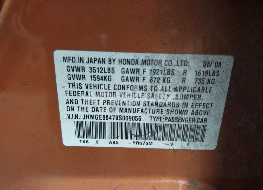Photo 9 of 2009 Honda Fit SPORT (VIN JHMGE88479S009056)
