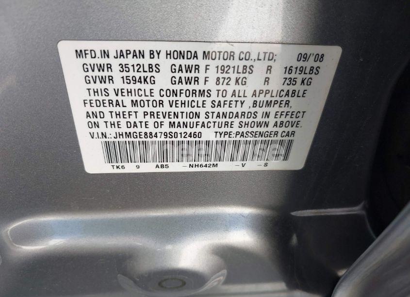 Photo 9 of 2009 Honda Fit SPORT (VIN JHMGE88479S012460)