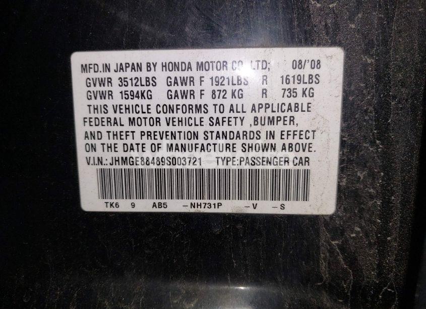 Photo 9 of 2009 Honda Fit SPORT (VIN JHMGE88489S003721)