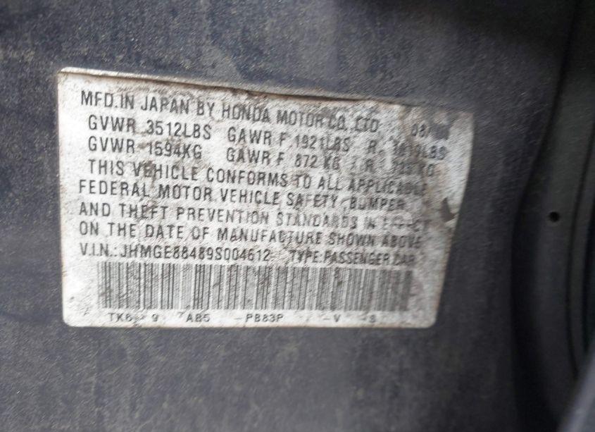 Photo 9 of 2009 Honda Fit SPORT (VIN JHMGE88489S004612)