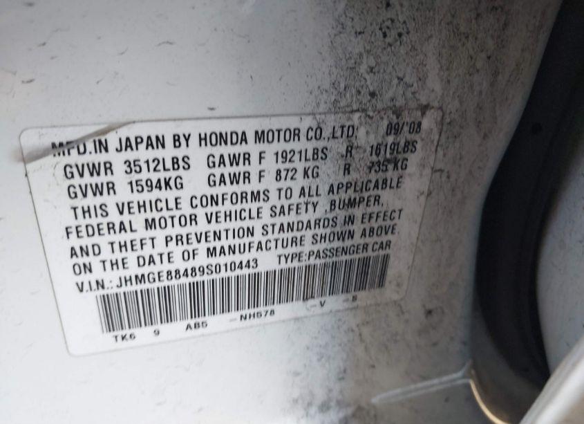 Photo 9 of 2009 Honda Fit SPORT (VIN JHMGE88489S010443)