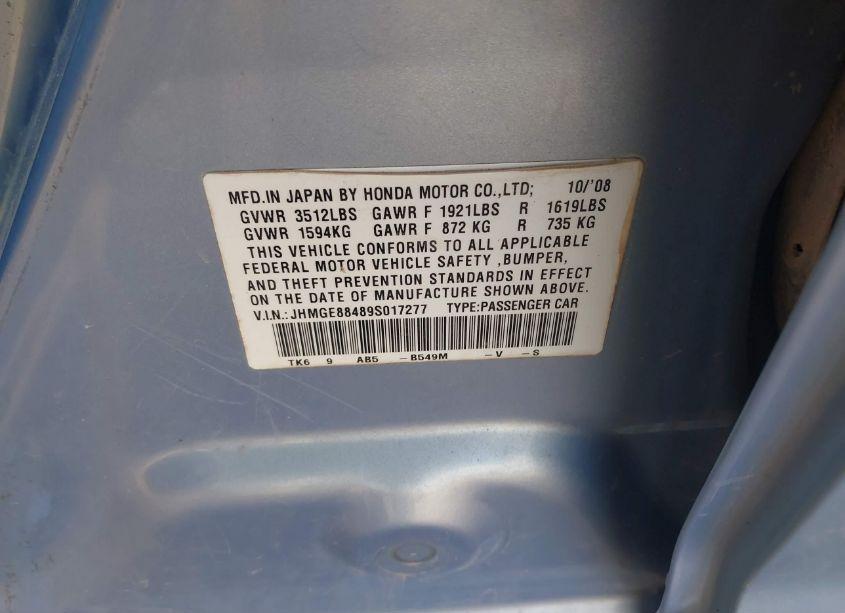 Photo 9 of 2009 Honda Fit SPORT (VIN JHMGE88489S017277)