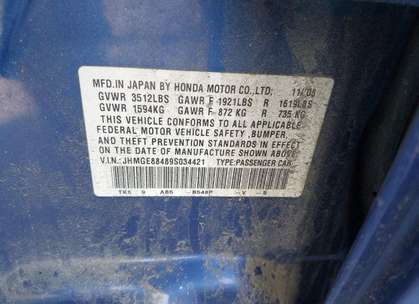 Photo 9 of 2009 Honda Fit SPORT (VIN JHMGE88489S034421)