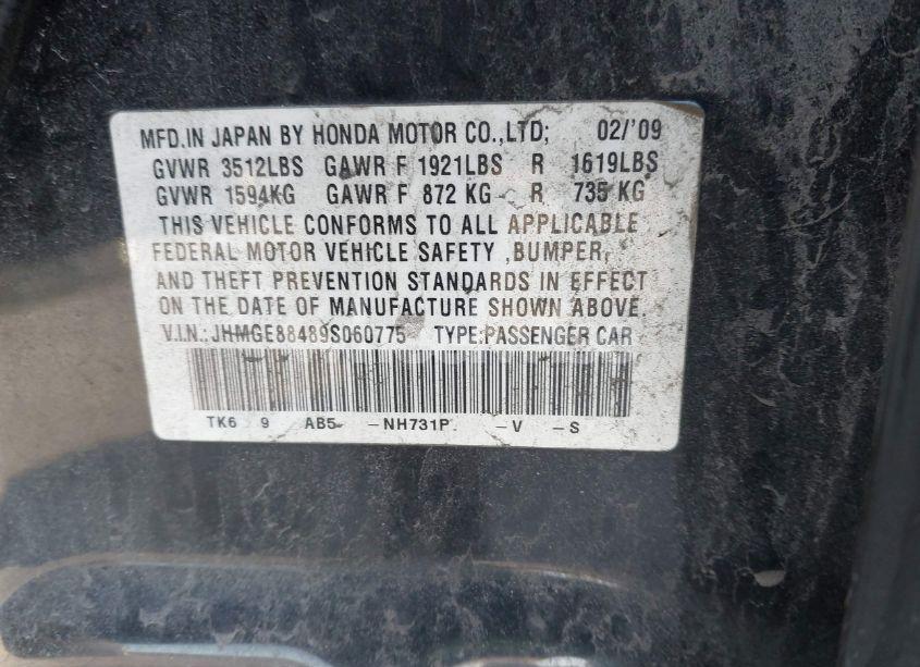 Photo 9 of 2009 Honda Fit SPORT (VIN JHMGE88489S060775)