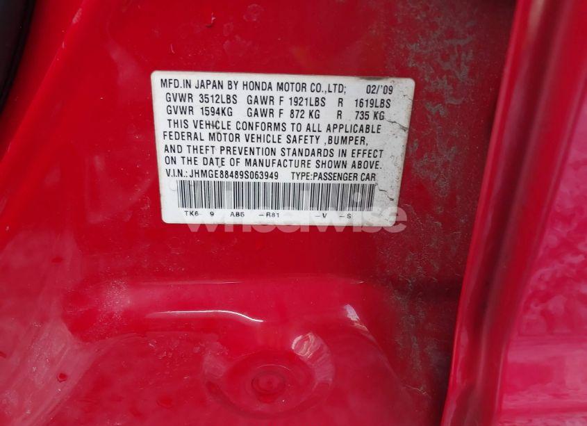 Photo 9 of 2009 Honda Fit SPORT (VIN JHMGE88489S063949)