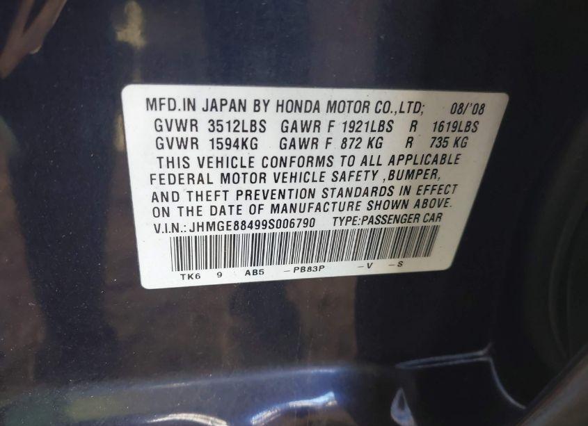 Photo 9 of 2009 Honda Fit SPORT (VIN JHMGE88499S006790)