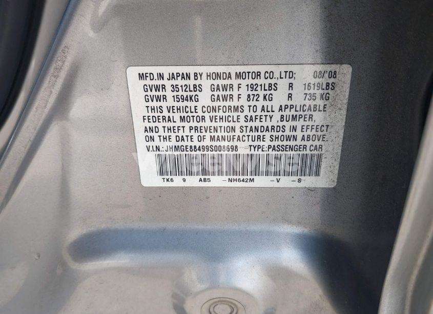 Photo 9 of 2009 Honda Fit SPORT (VIN JHMGE88499S008698)