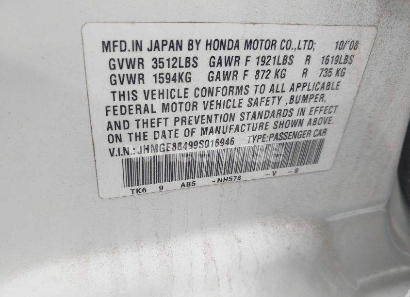 Photo 9 of 2009 Honda Fit SPORT (VIN JHMGE88499S016946)