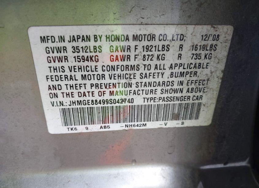 Photo 9 of 2009 Honda Fit SPORT (VIN JHMGE88499S042740)