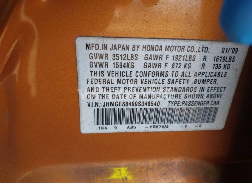 Photo 9 of 2009 Honda Fit SPORT (VIN JHMGE88499S048540)