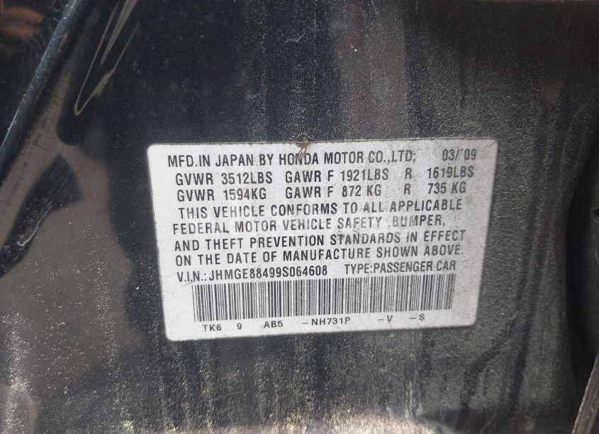 Photo 9 of 2009 Honda Fit SPORT (VIN JHMGE88499S064608)