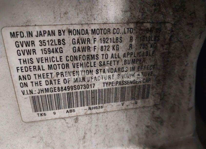 Photo 9 of 2009 Honda Fit SPORT (VIN JHMGE88499S073017)