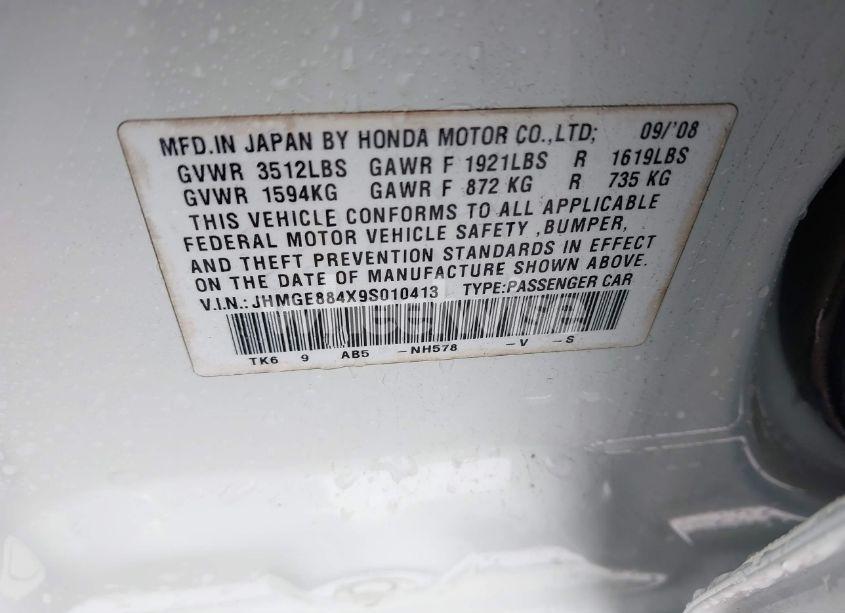 Photo 9 of 2009 Honda Fit SPORT (VIN JHMGE884X9S010413)