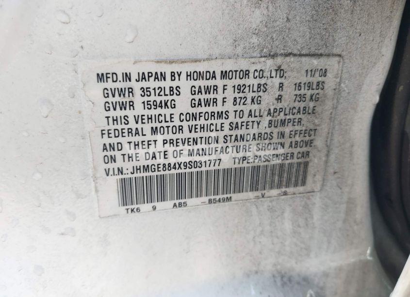 Photo 9 of 2009 Honda Fit SPORT (VIN JHMGE884X9S031777)