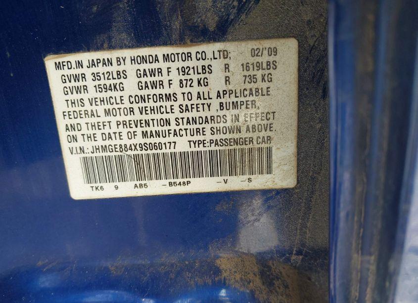 Photo 9 of 2009 Honda Fit SPORT (VIN JHMGE884X9S060177)