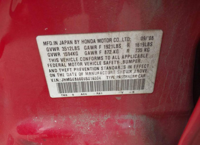 Photo 9 of 2009 Honda Fit SPORT (VIN JHMGE88609S016304)