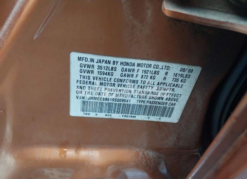 Photo 9 of 2009 Honda Fit SPORT (VIN JHMGE88619S009541)