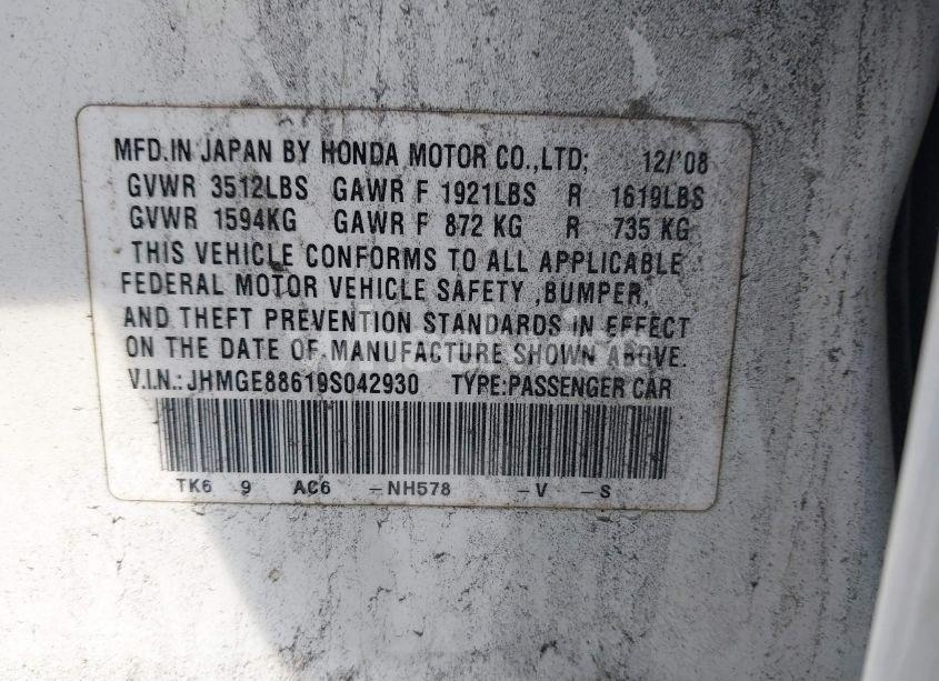 Photo 9 of 2009 Honda Fit SPORT (VIN JHMGE88619S042930)