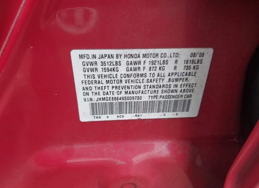 Photo 9 of 2009 Honda Fit SPORT (VIN JHMGE88649S009730)