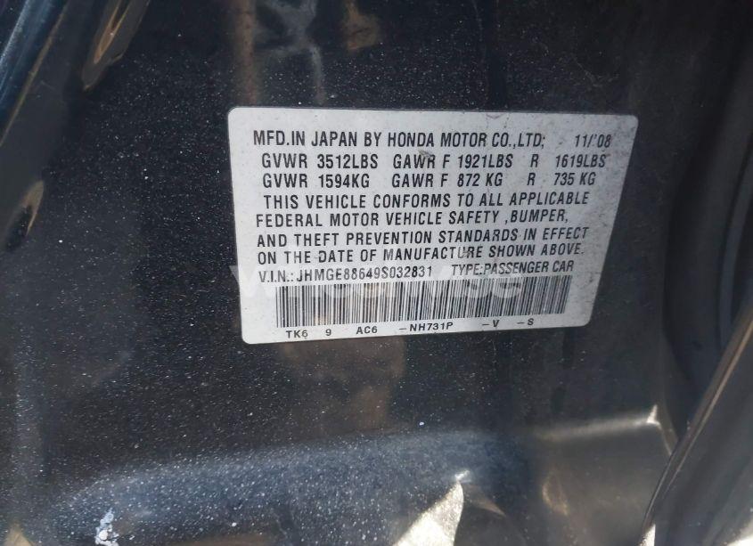 Photo 9 of 2009 Honda Fit SPORT (VIN JHMGE88649S032831)