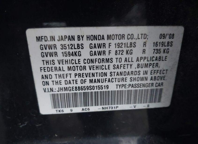 Photo 9 of 2009 Honda Fit SPORT (VIN JHMGE88659S015519)