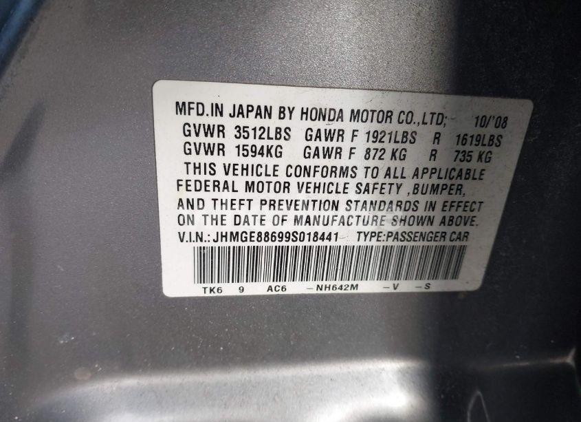 Photo 9 of 2009 Honda Fit SPORT (VIN JHMGE88699S018441)