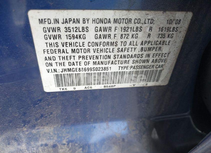 Photo 9 of 2009 Honda Fit SPORT (VIN JHMGE88699S023851)