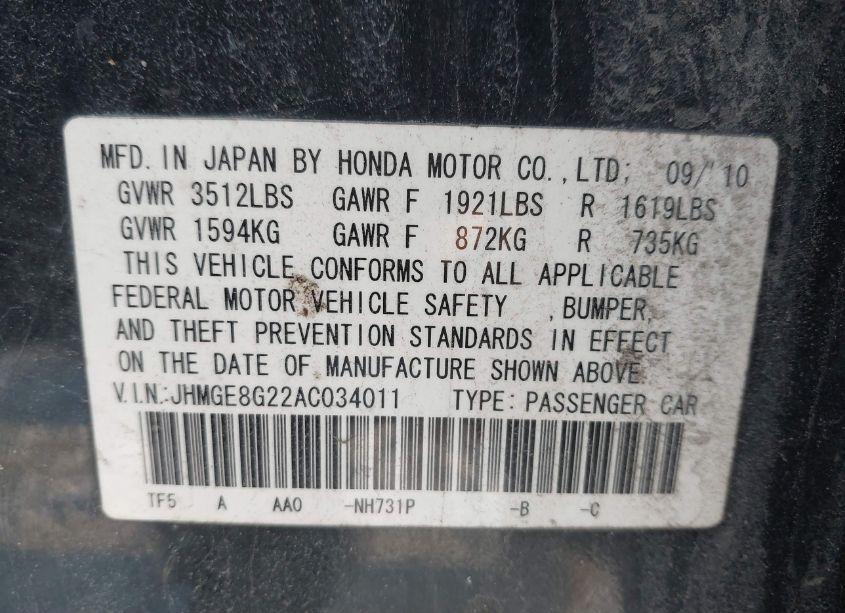 Photo 9 of 2010 Honda Fit (VIN JHMGE8G22AC034011)